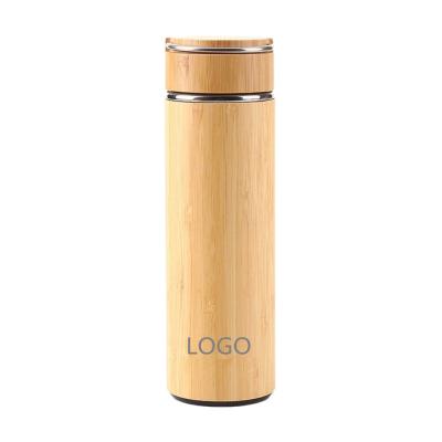 China Sustainable Wholesale Vacuum Bamboo Flask Eco Friendly Laser Custom Logo With Lid Bamboo Drinkware for sale