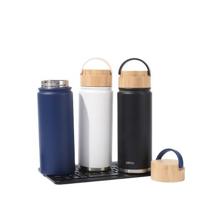 China Stainless Steel Double Wall Sustainable Vacuum Bottle With Bamboo Lid OEM Custom Logo And Logo for sale