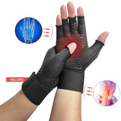 China Anti Slip Copper Infused Therapeutic Fingerless Copper Anti Compression Arthritis Gloves For Pain for sale