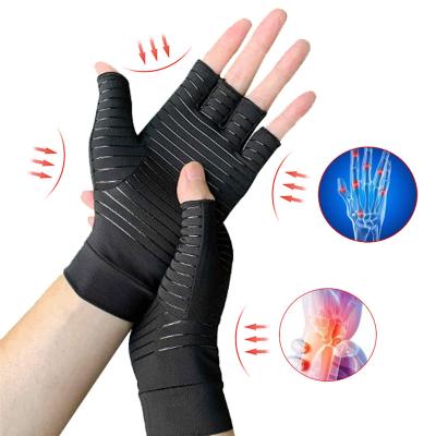 China Factory Wholesale Magnetic Fingerless Copper Anti Slip Arthritis Compression Gloves for sale