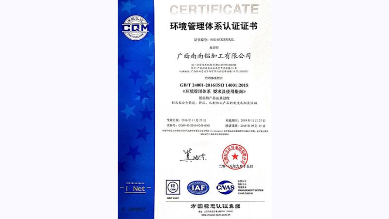 ISO 14001:2015 - Zhu Xia Metal Products Co.,Ltd