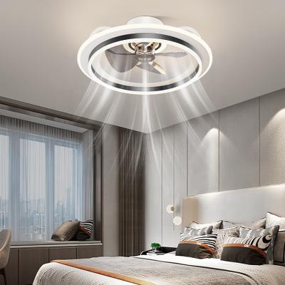 China Simple and creative iron art modern acrylic ceiling fan light three-color with dimming mobile phone remote control fan light for sale