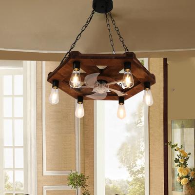 China Modern Creative Industrial Ceiling Fan Light Solid Wood Solid Wood With Remote Control Led Ceiling Fan Light Light for sale