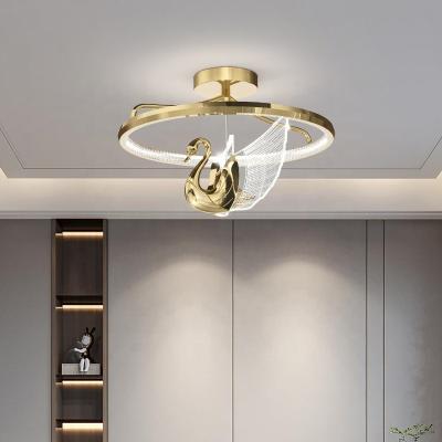 China Creative Design Swan Ceiling Lamp Hotel Living Room Bedroom Study Art Acrylic Ceiling Lamp Round Surface Mounted Led Lamp for sale