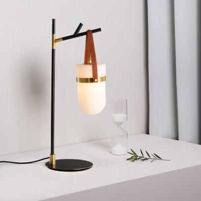 China Modern Modern Glass Leather Table Lamp Leather+Hardware Hotel Decorative Study Lamp for sale