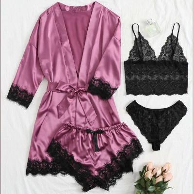 China ONEDO Women Silk Pajamas Set Print Satin Sleepwear Lingerie Set Sexy Underwear Summer Home Suit Shorts S/M/L/XL/2XL/ 3XL for sale