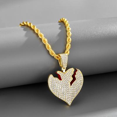 China Hip Hop BrokeHeart Hip Hop Pendant Full Of Zircon Broken Heart Necklace for sale