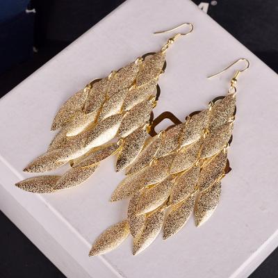 China European and American personality soft multi-layer matte women leaf TRENDY thin earrings sell classic tassel earrings wholesale for sale