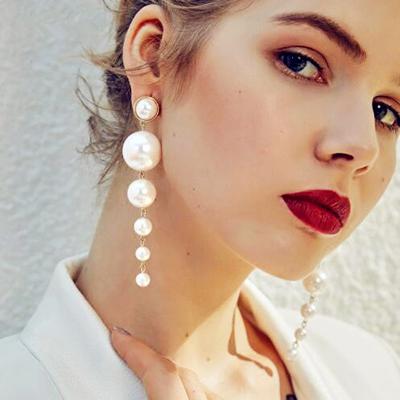 China Fashion high fashion sense of European and American border imitation pearl earrings long tassel earrings vintage pearl earrings for sale