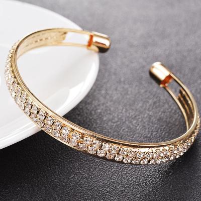 China TRENDY New Fashion High Quality Pop Rose Gold Silver Diamonds 2 Row Opening Bracelet For Women Bracelet Accessories for sale