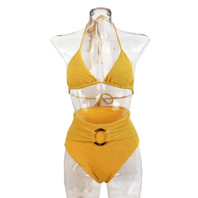 China Bikini High Waisted QUICK DRY Ribbed Fabric Swimwear With Front Ring for sale