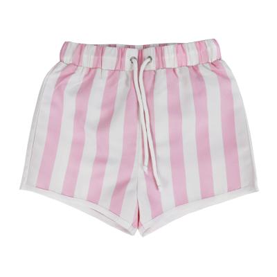 China Sustainable Sustainable White And Pink Stripe 100% Recycle Polyester Boys Swim Trunks And Swim Shorts for sale