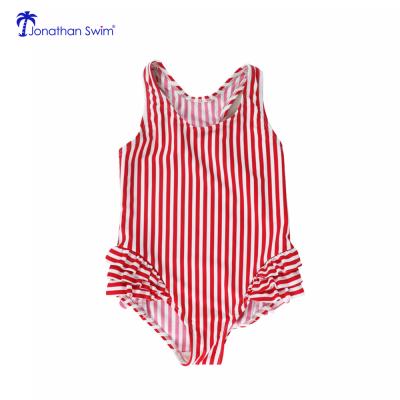 China Custom Anti-UV Fashion Anti-UV Striped One Piece Swimsuit Ruffle Kids Swimwear 2021 for sale