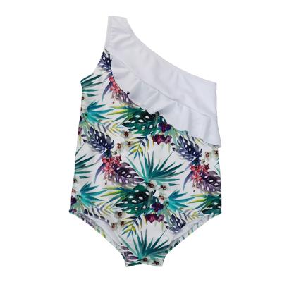 China One Shoulder Forest Pattern Print Kids Swim Suit Breathable Swimwear With Ruffle for sale