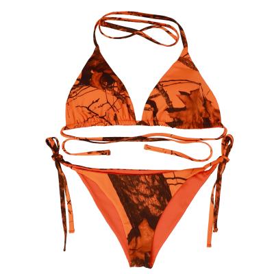 China Breathable Orange Reversible Print Triangle Bikini Basic Beach Wear With Removable Pads for sale