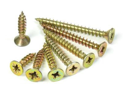 China Din7505 custom yellow / white zinc countersunk head cross recessed flat head particleboard screw furniture screw for sale