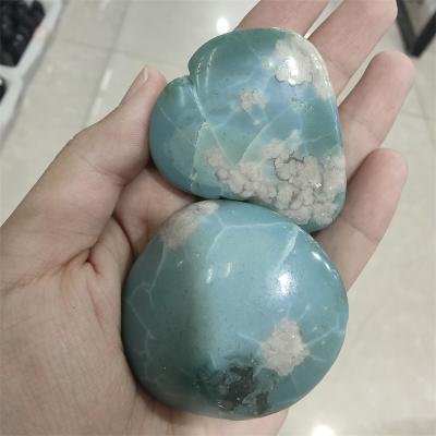 China China Natural Beautiful Irregular Shape Green Flower Agate Polished Cherry Blossom Agate Hand Play Green Tumbled Stone For Decoration for sale