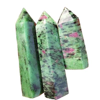 China China Natural Rock Quartz Epidote Wands Ruby Point Crystal Points Tower For Home Decor for sale