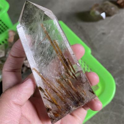 China China Rutilated Quartz Rutilated Tourmaline Quartz Rutilated Quartz Wand Point Natural Black Tower for sale