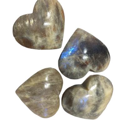 China Wholesale High Quality Natural Crystals Healing China Reiki Gemstone Moonstone Heart Palm Showy Blue Stone On Hot Sale for sale