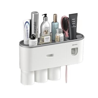 China Sustainable Eco Material Bathroom Accessories Plastic Toothbrush Holder And Toothpaste Dispenser Wall Mounted Bathroom Set Organizer for sale