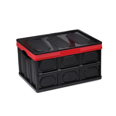 China Plastic Tote Storage Box Stackable Folding Storage 56L Morden Waste Bins Luxury Lidded Folding Storage Boxes Plastic Utility Crates For Clothes for sale