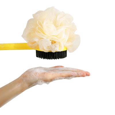 China Hot Sale Plastic Long Handle 2 in 1 Shower Body Brush with Bristle and Long Loofah Handle Bath Brush for Bathroom Accesseries for sale