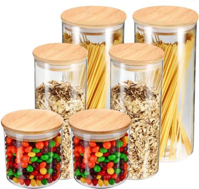 China Freshness Preservation 550ml Clear Glass Container Airtight Kitchen Food Storage Box With Wooden Lid Stackable Transparent Organizer Set Of 14 for sale