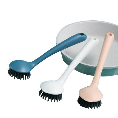 China Custume Viable Logo Kitchen Round Scrub Brush for Pan Sink Cleaning Pots of Dishes and Bathroom with Comfortable Long Handle for sale