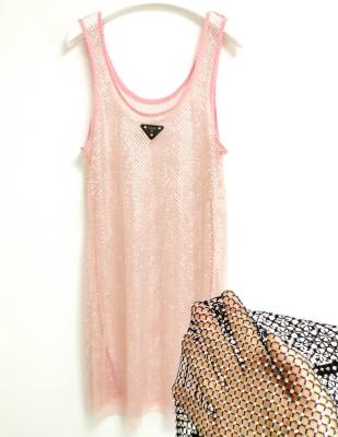 China QUICK DRY pink perspective Crystal Sundress Loose Rhinestone Diamond sparkle vest dresses new ladies shining cover up for sale