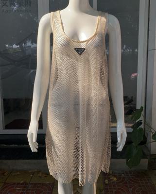 China Beige flashing dress QUICK DRY Mesh Club Mini Sundress Sparkling embroidered sexy Crystal Shining Vest Rhinestone Dress for sale