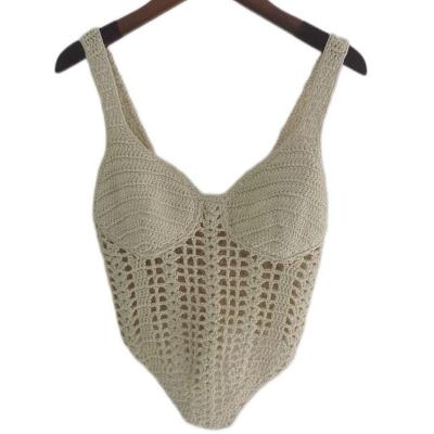 China Anti-Wrinkle Women's Crochet Corset Top Cream Tank Top for sale