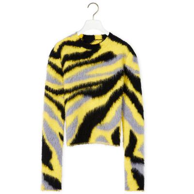 China Women's Anti-Pilling Intarsia Graphic Sweater in Wool and Mohair Jacquard Crewneck Sweater for sale