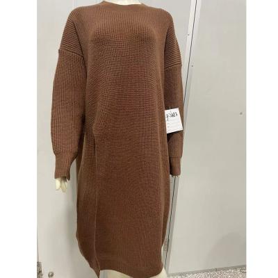 China Chunky Mocha Ribbed Knitted Turtle Neck Heavy Sweater Dress Breathable Korean Design Front Side Slip Wool-Blend Fashion External for sale