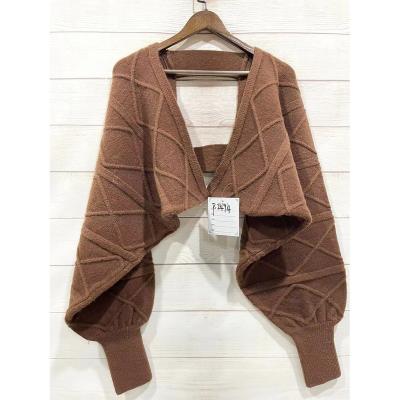 China Chunky Knitting Ease Wear Women Crop Shawl Backless Sweater Top Korean Open Sleeve Breathable Front Cable Knit Bolero Loose Outer Shrug for sale