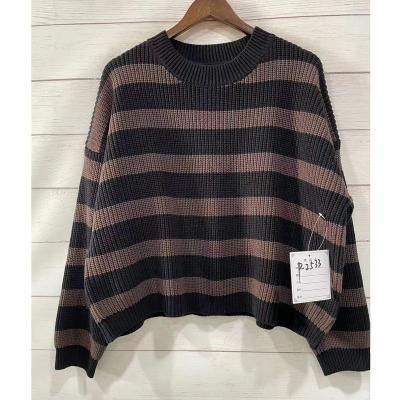 China Autumn Winter Women Hip Hop Breathable Sweater Ribbed Knitted Sweaters Japanese Striped Oversized Pullovers Loose Warns Teen Streetwear Femme for sale