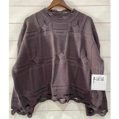 China Breathable Women Knitted Pullover Sweaters With Ripped Edge Japanese Geometric Pattern Oversized Pullovers Loose Warn Teen Streetwear Femme for sale