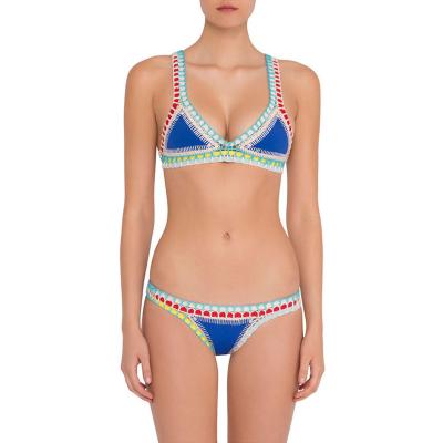 China Reversible Blue Crochet Bikini Swimwear Women Swimwear Handmade Neoprene Beachwear Stringing Bathing Suit for sale