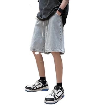 China Summer Men's Denim Viable Men's Loose Straight Five-point Shorts Version Men's Cis Denim Shorts All-match Korean Tie Shorts for sale