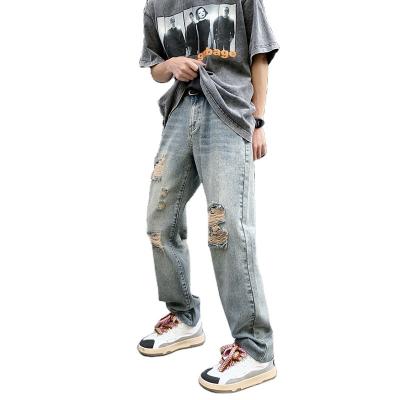 China Viable American vintage washed jeans pierced old men's central statistics high street loose straight pants for sale