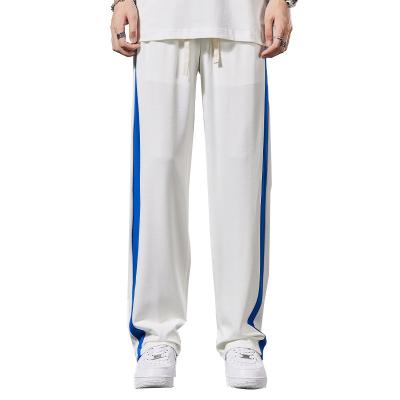 China Summer Breathable Slim Ice Silk Wide-Leg Pants Striped Casual Pants Mens Loose All-match Pants for sale