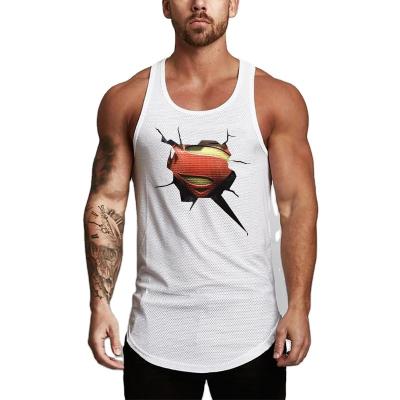 China Summer Tank Top Cotton Spandex Fitness Breathable Mesh Breathable Slim Sleeveless Top 3D Print Mens Tank Top for sale