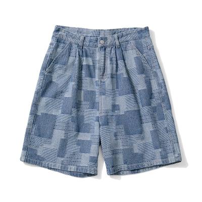 China Five-point shorts men's jeans pants plaid jacquard pants thin loose men's shorts cotton summer viable shorts for sale