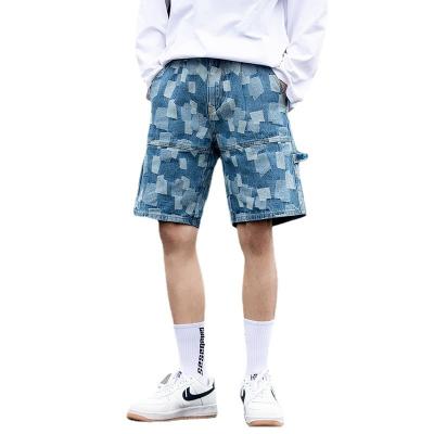 China Sustainable cashew flower denim shorts pants loose straight korean style shorts for men cargo five point shorts for men for sale