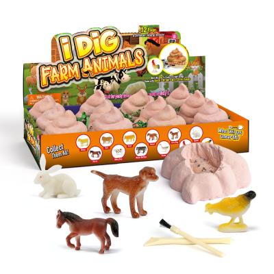 China 2021 Gypsum Clay+Farm Animal Mini Farm Animals Steam Educational Experiment Science Dig Up Excavation Toys For Kids for sale