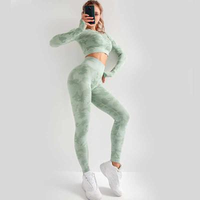 China Antibacterial Girls Sports Suit Compression Wear Two Piece Long Sleeves Yoga Set for sale