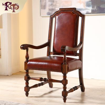 China Luxury Modern American Style Armchair Royalty Solid Wood Back Chair Luxury Wood Office Room Study Villa Furniture High Back Chair for sale