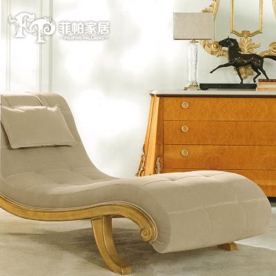 China Bedroom Light Luxury Antique Style Modern Design Royal Gold Leaf Gilding Chaise Lounge Fabric Sofa for sale