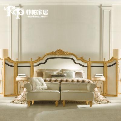 China New Modern Classic Antique Reproduction Solid Wood French Gilding Style Furniture Gold Leaf Bed for sale