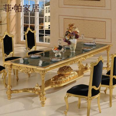 China Solid Wood Hand Carved Baroque Furniture Gold Leaf Dining Room Furniture Antique Dining Room Furniture for sale